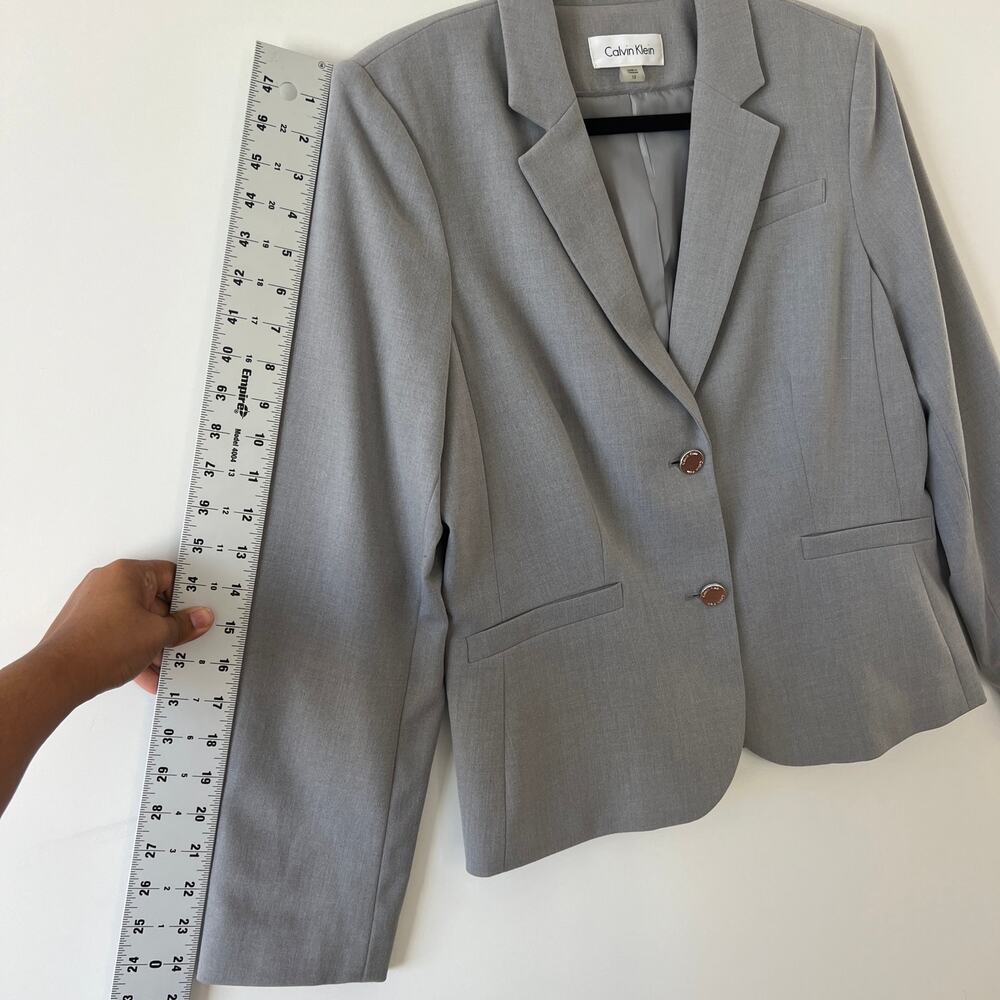 Calvin Klein Grey Stretch Blazer Jacket Womens 12 Career Professional Classic - Picture 9 of 11